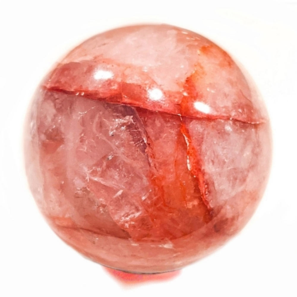 6cm Strawberry Quartz Crystal Ball Sphere with Walnut Wooden Stand 212g+ 55-60mm
